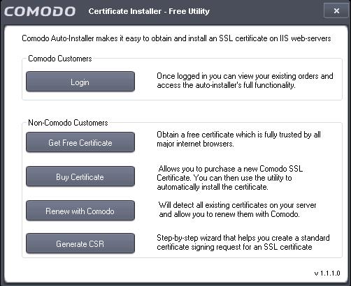 Comodo Customers - Please choose one of the following options: Login - Log in with your Comodo account user-name and password and a certificate order number to view the status of your orders,