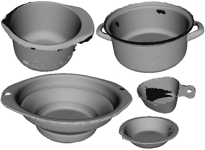 Fig. 5: Scanned models of five containers used.