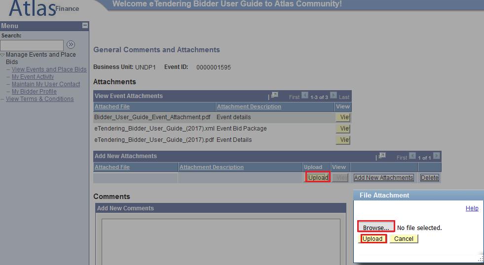 2.2 Prepare Bid Response Upload Supporting Documents Click on Upload and then click on Browse to locate and select the