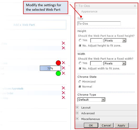 Customizing SharePoint 2010 28 When you have finished modifying the Web Part click OK (at the bottom of the settings frame), then click Stop Editing when you have finished editing the site.