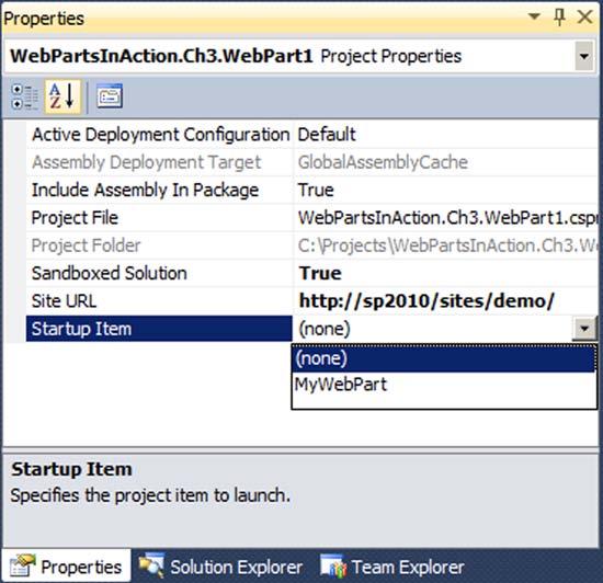 76 CHAPTER 3 Building Web Parts with Visual Studio 2010 manifest in the Visual Studio 2010 SharePoint project.