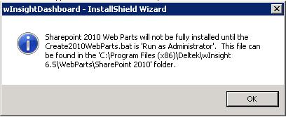 Installing winsight Web Services and Web Parts (SharePoint Tier) When you click OK, the installation finishes
