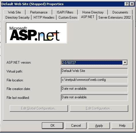 Con guring and Installing Documentum Content Web Services for SharePoint Figure 8. ASP.NET tab Allow.NET 2.0.50727 in Web Service Extension.NET 2.0.50727 must be allowed in the Web Service Extension section of the IIS Manger.