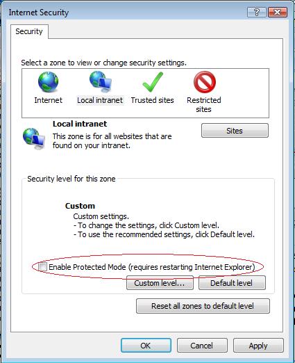 Granting Full Trust to Client Figure 33. Disable the protected mode 10. Click OK.