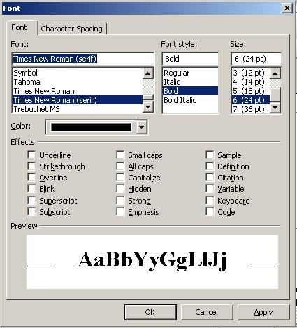 Hình VIII.5. Hộp thoại Font 5. Sử dụng menu Color thả xuống để chọn một màu cho text. Nếu ta chọn Automatic thay vì một màu, màu mặc định được sử dụng. 6.