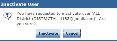 User Management Menu Inactivating a User You can inactivate edirect users that are currently active.