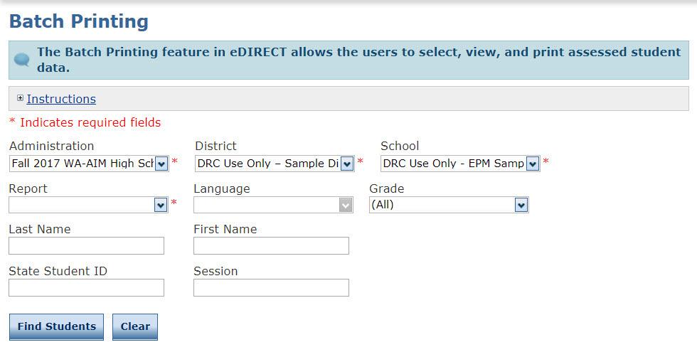 Batch Printing The Batch Printing feature in edirect allows users to select, view, and print assessed student data.