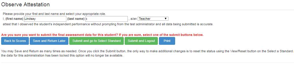 5. Once you have entered data in all the required fields and click Submit the following screen will appear.