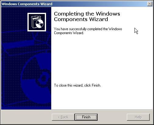 The Windows Components Wizard displays a message indicating that
