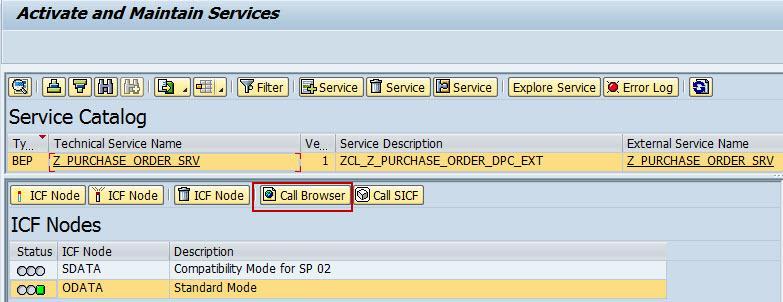 4. Click on the Call Browser option in the ICF node area for the service. 5.