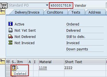 4. Enter the PO Number obtained from step 6 and click on Other Document. 5. This displays the Purchase Order. 6. Choose the Status tab in the screen.