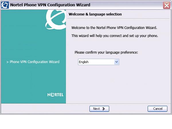 Virtual Private Network Figure 11: Welcome & language selection window 4. Select your language preference.
