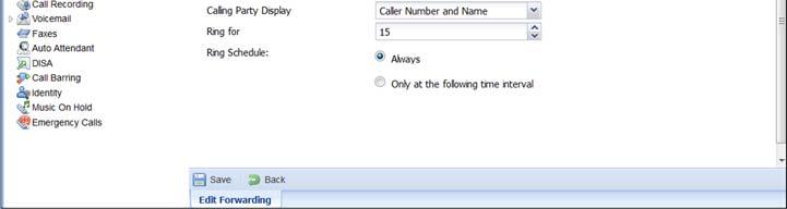 Calling Party Display Choose how to display the caller s info during forwarding: o Select Caller Number and Name to see the phone number and the name of the original caller.