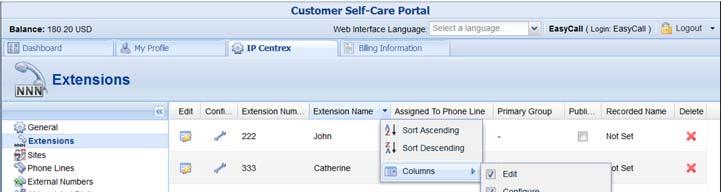 Introduction Common Features Most of the data on the self-care portal is formatted like a page and sorted into columns.