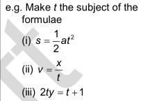 1, s = 0.18,. Rearrange formulae to change the subject, where the subject appears once only.