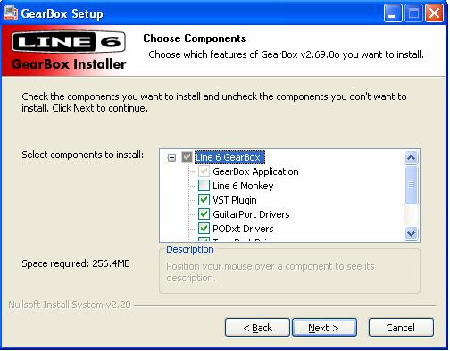 Choose Components to Install You must install both the GearBox Application and the TonePort Drivers for both the software and hardware to function correctly.