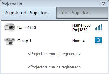 Registering devices and groups (cont.) This section describes the procedure for registering devices and groups. 1 Start the software ( ), and display the <Registered Projectors> screen.