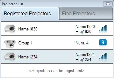 Registering devices and groups (cont.) 5 Click [Register]. The registered device appears on the <Registered Projectors> screen.
