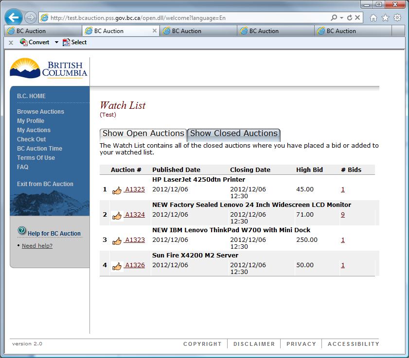4.3 - My Auctions Click on My Auctions in the navigation pane.