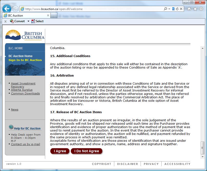 2.1 - Bidder Registration Terms and Conditions Review all of the Terms and Condition.
