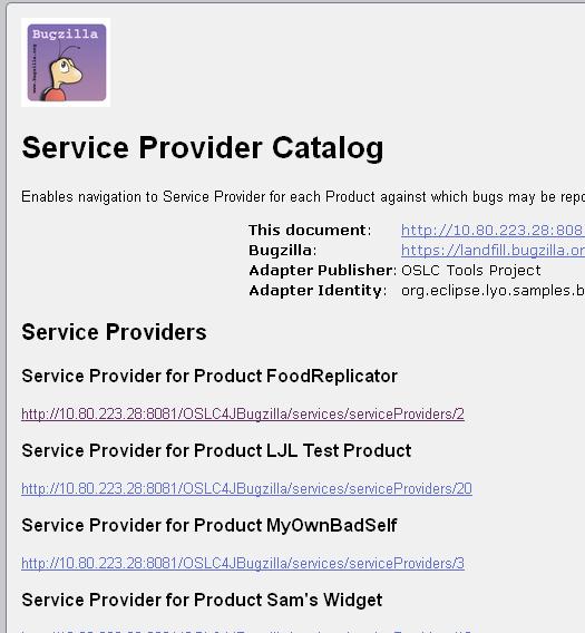 LAB2 : Discovery capability Service provider and service list Retrieve list of service providers (SP) SP mapped to Bugzilla product Other applications may map SP to Project area, systems or subsystem