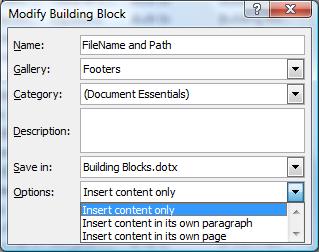 Select one of the Options: Insert content only, Insert content in