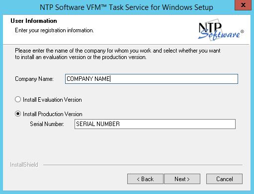 5. In the User Information dialog box, provide your company name and serial number, or select the Install Evaluation