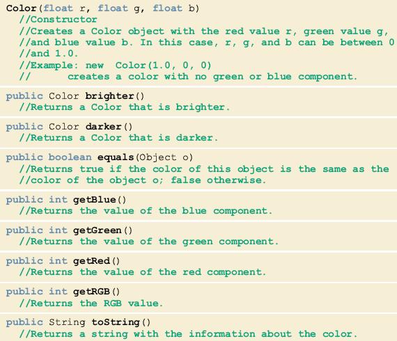 Constructors of the class Color (continued) Java