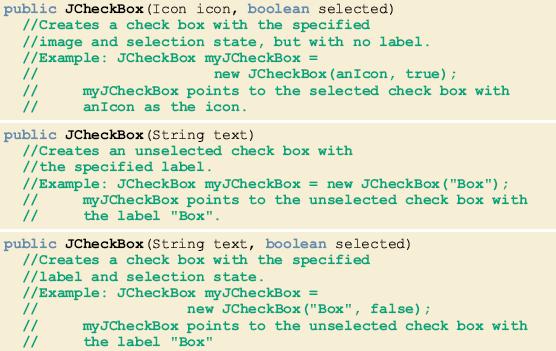 45 Constructors and Methods of class JCheckBox