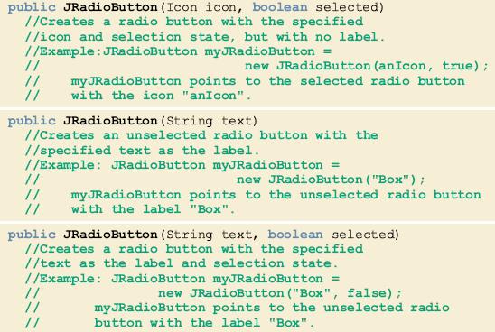 JRadioButton (continued) Java Programming:
