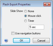 Modal Dialogs Flash Export Settings 37 Flash Export Settings This dialog is used to configure the parameters of the resulting.swf file when exporting the document to Macro media Flash format.