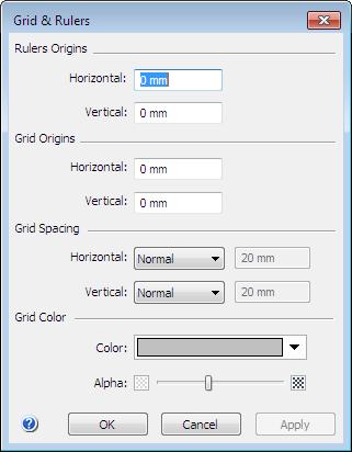 Modal Dialogs Grid&Rulers 38 Grid&Rulers This dialog is used to configure the view of the grid and the rulers.
