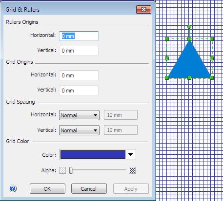 Modal Dialogs Grid&Rulers 39 Vertical - sets the height of the grid cells: Normal Fine Coarse