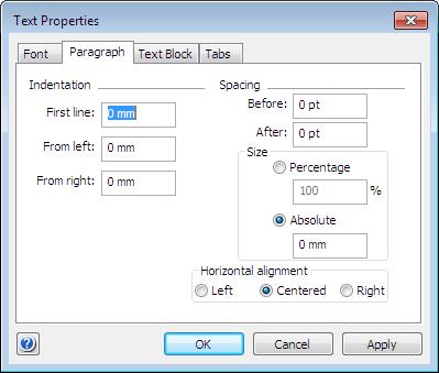 Modal Dialogs Text Properties 64 Paragraph tab The Horizontal Alignment section describes how the paragraph is aligned relative to the shape's text box.