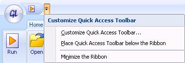 Quick Access Toolbar The Quick Access Toolbar allows you to quickly access the operations you access most frequently, such as Run and Close.