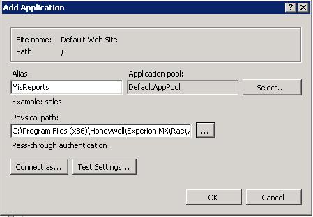 Additional QCS Setups Configuration of IIS The Add Application dialog box appears. 51.