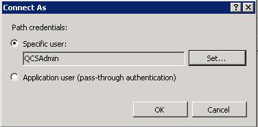 Click OK on the Connect As dialog box. NOTE: Make sure the provided path is accessible by clicking on Test Settings.
