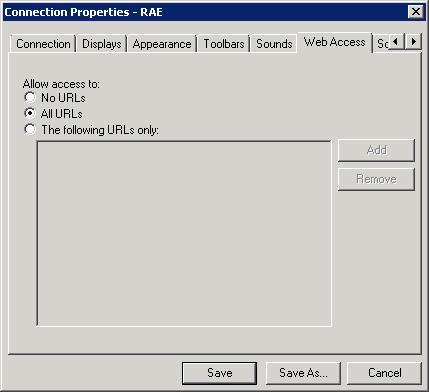 Additional QCS Setups The Connection Properties - RAE dialog box appears. 5. Click the Web Access tab. 6.
