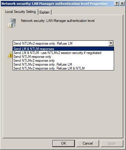 Additional QCS Setups The Network Security: LAN Manager authentication level properties window appears. 7.