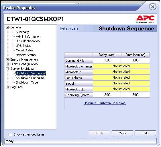 In the Device Properties page navigate to Server Shutdown- >Shutdown