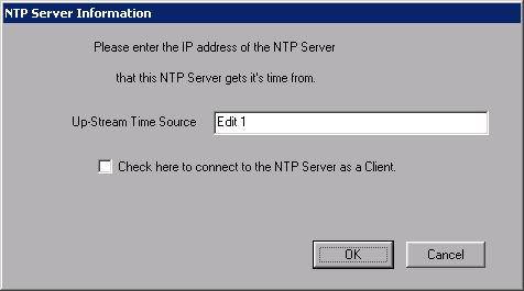 Configuring Time Synchronization Time Synchronization a. Click Setup Secondary Server. The NTP Server Information dialog box appears. b. In the Up-Stream Time Source box, type the Primary Server name.