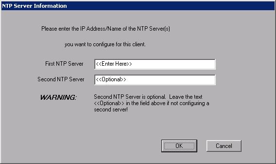 In the First NTP Server field, enter the computer name of the Primary NTP Server. 5.
