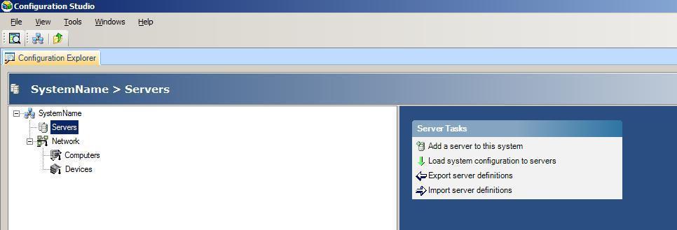 Configuring the Assets 2. In the left pane, expand SystemName, and then select Servers. 3. From the Server Tasks, click Add a server to this system.