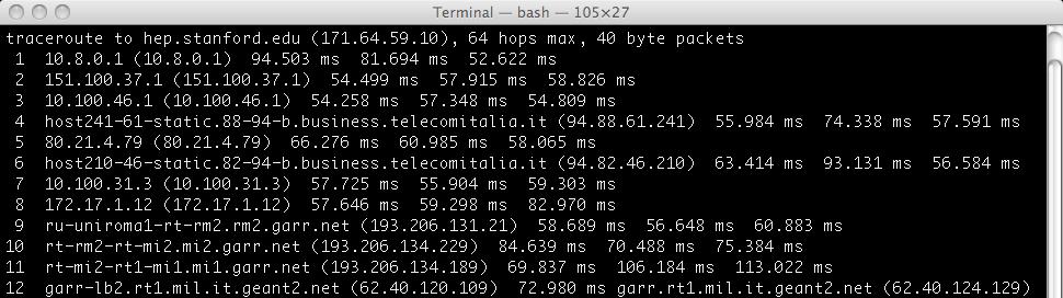 Traceroute! Source sends series of UDP segments to dest! First has TTL =, second has TTL=, etc.! Unlikely port number!
