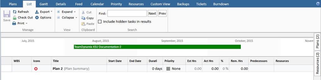 2. Adding Tasks to a Plan To manage plans on the task level, individual tasks may be added to plans, and resources assigned.