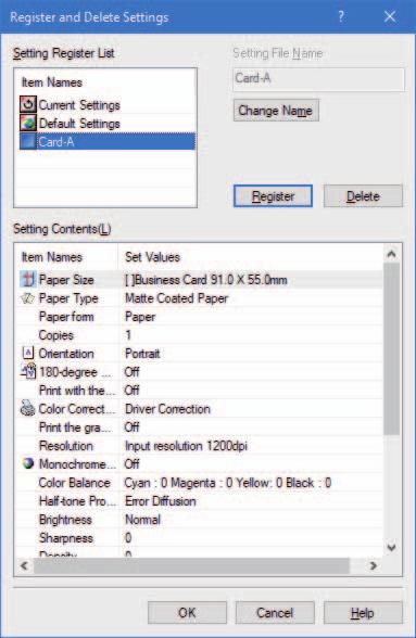 Using Page Setup Features Note Entry in the [Setting File Name] entry box is mandatory.