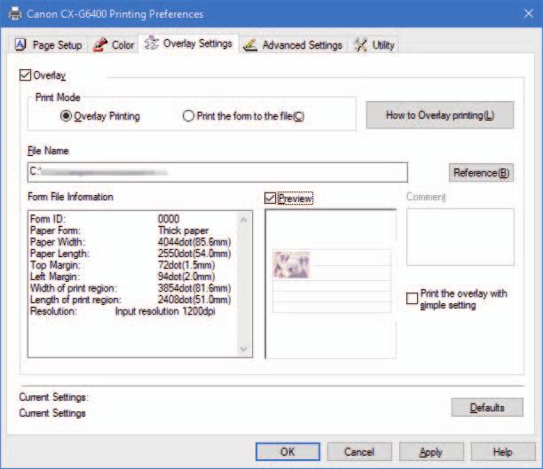 Using the Overlay Settings Feature 6 Confirm the information about the form file shown in the [Form File Information] and the [Preview] panes. To see the preview, check the [Preview] check box.