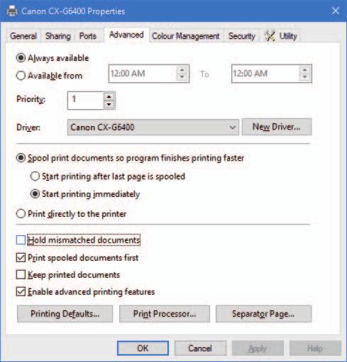 Using Advanced Settings Important The settings on the [Print Order] do not take effect when the [Enable advanced printing features] check box is not checked in the [Advanced] tab displayed in the