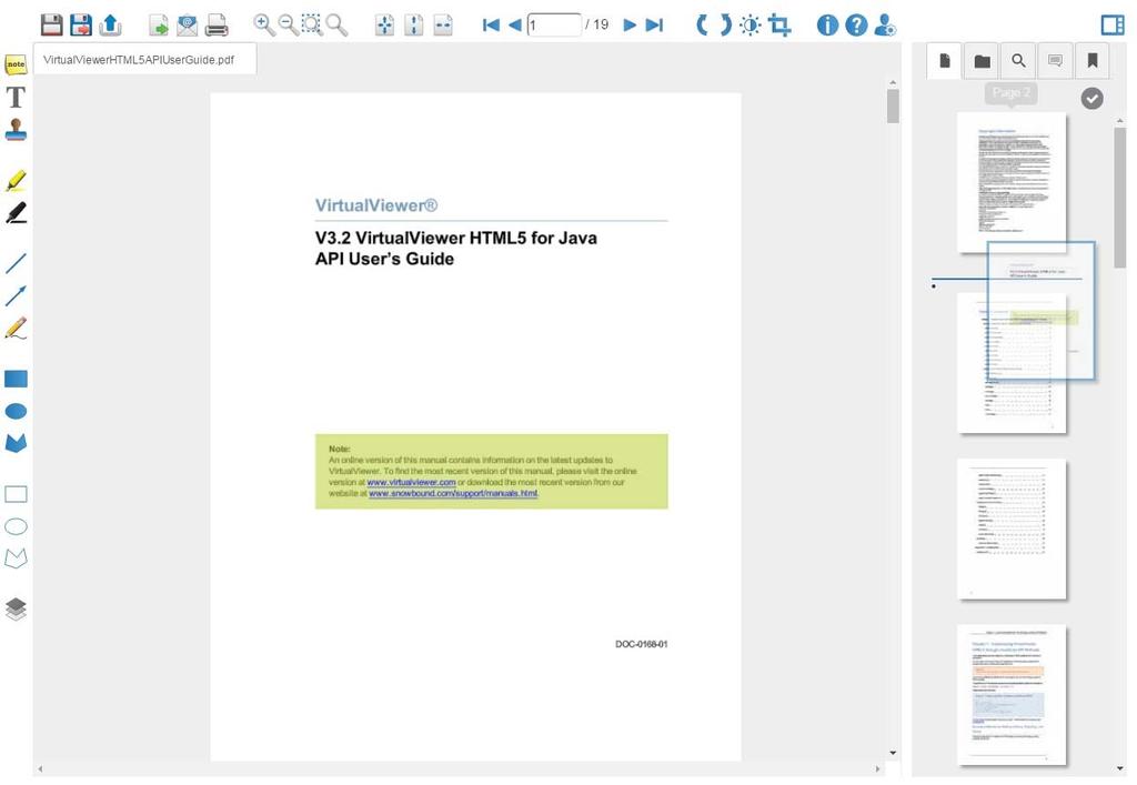 2. A blue line appears horizontally in the thumbnail toolbar (in between thumbnails) indicating where the page being dragged will be placed in the document. 3.