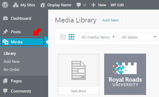 Adding Documents, Images, Audio, Videos, And Links Media Library Your WebSpace site includes a media library that allows you to upload many common file formats such as images, word processor,